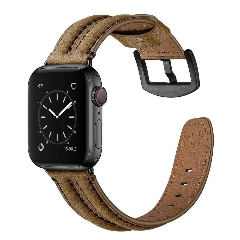 Genuine Leather Strap Apple Watch 3 4 5 6 SE Band 44/40/42/38 Double Keel Belt - CaseBuddy