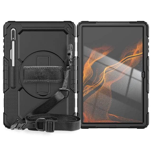 CaseBuddy Australia Casebuddy black / Tab S8 Ultra Hand Strap 360 Rotatable Kickstand Galaxy Tab S8 Ultra Case
