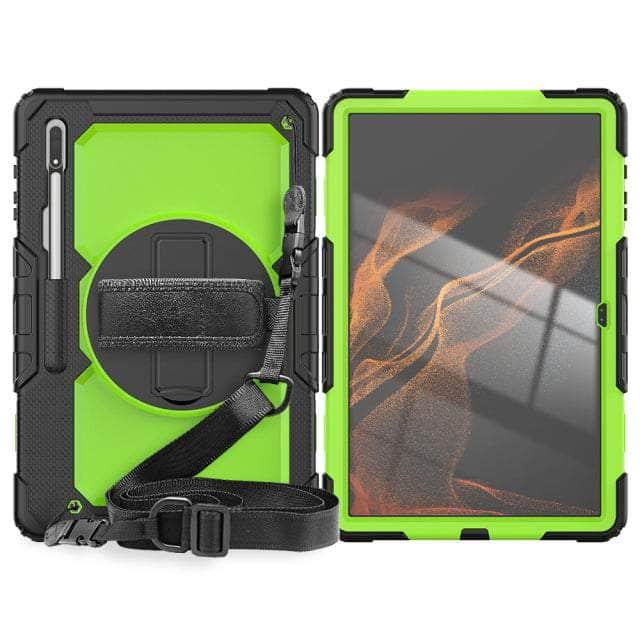 CaseBuddy Australia Casebuddy BLACK green / Tab S8 Ultra Hand Strap 360 Rotatable Kickstand Galaxy Tab S8 Ultra Case