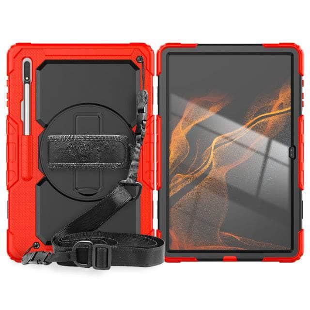 CaseBuddy Australia Casebuddy red black / Tab S8 Ultra Hand Strap 360 Rotatable Kickstand Galaxy Tab S8 Ultra Case