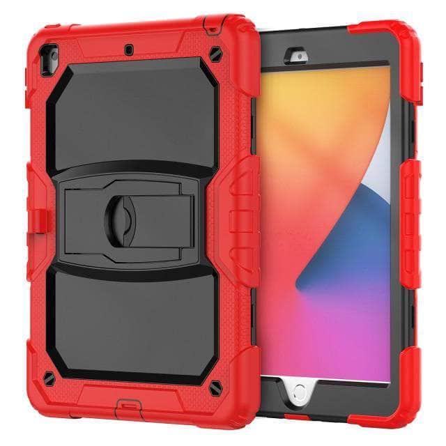 CaseBuddy Australia Casebuddy red / iPad 10.2 (2021) 9th Hard PC Silicone iPad 9 Kickstand Case with Shoulder Strap