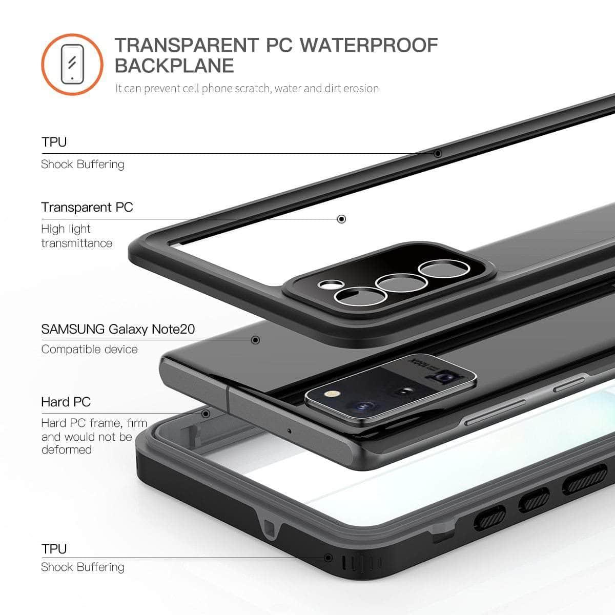 IP68 Waterproof Case Galaxy Note 360 Full-Body Rugged Clear Back - CaseBuddy