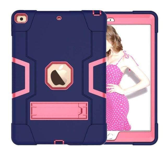 CaseBuddy Casebuddy DarkBlue RoseRed iPad 10.2 2019/2020 (iPad 7/8) Hybrid Three Layer Armor Shockproof Rugged Drop Protection Cover