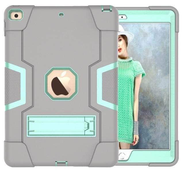 CaseBuddy Casebuddy Grey Aqua iPad 10.2 2019/2020 (iPad 7/8) Hybrid Three Layer Armor Shockproof Rugged Drop Protection Cover