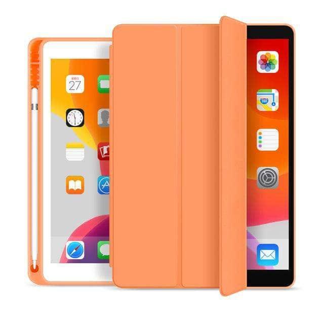 CaseBuddy Casebuddy Orange iPad 10.2 2019/2020 (iPad 7/8) Pencil Holder Slim Tri-fold PU Leather Smart Cover
