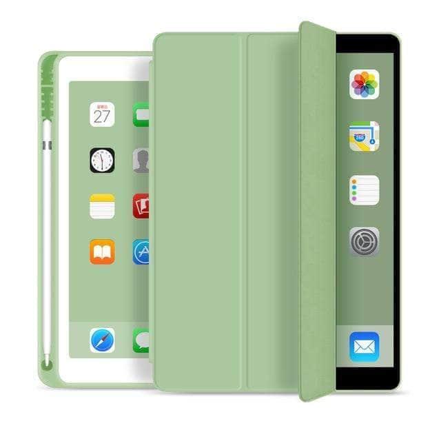 CaseBuddy Casebuddy Green iPad 10.2 2019/2020 (iPad 7/8) Pencil Holder Slim Tri-fold PU Leather Smart Cover