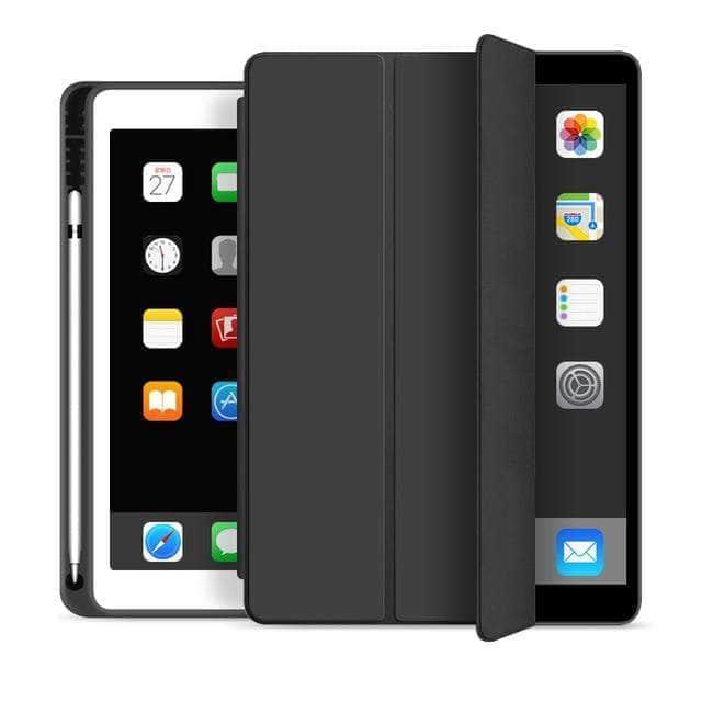 CaseBuddy Casebuddy Black iPad 10.2 2019/2020 (iPad 7/8) Pencil Holder Slim Tri-fold PU Leather Smart Cover