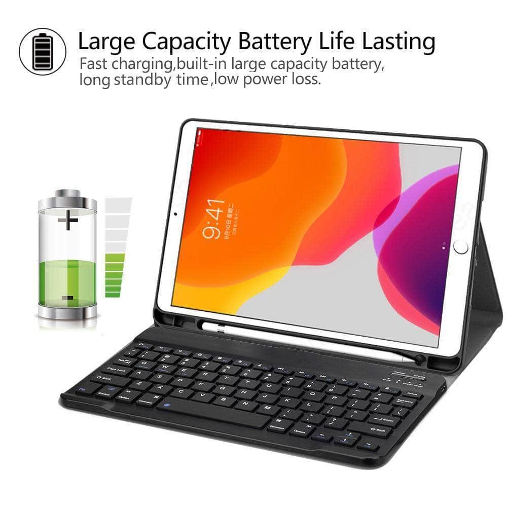 iPad 10.2 2019/2020 (iPad 7/8) PU Leather Keyboard Case Wireless Bluetooth Pencil Holder - CaseBuddy