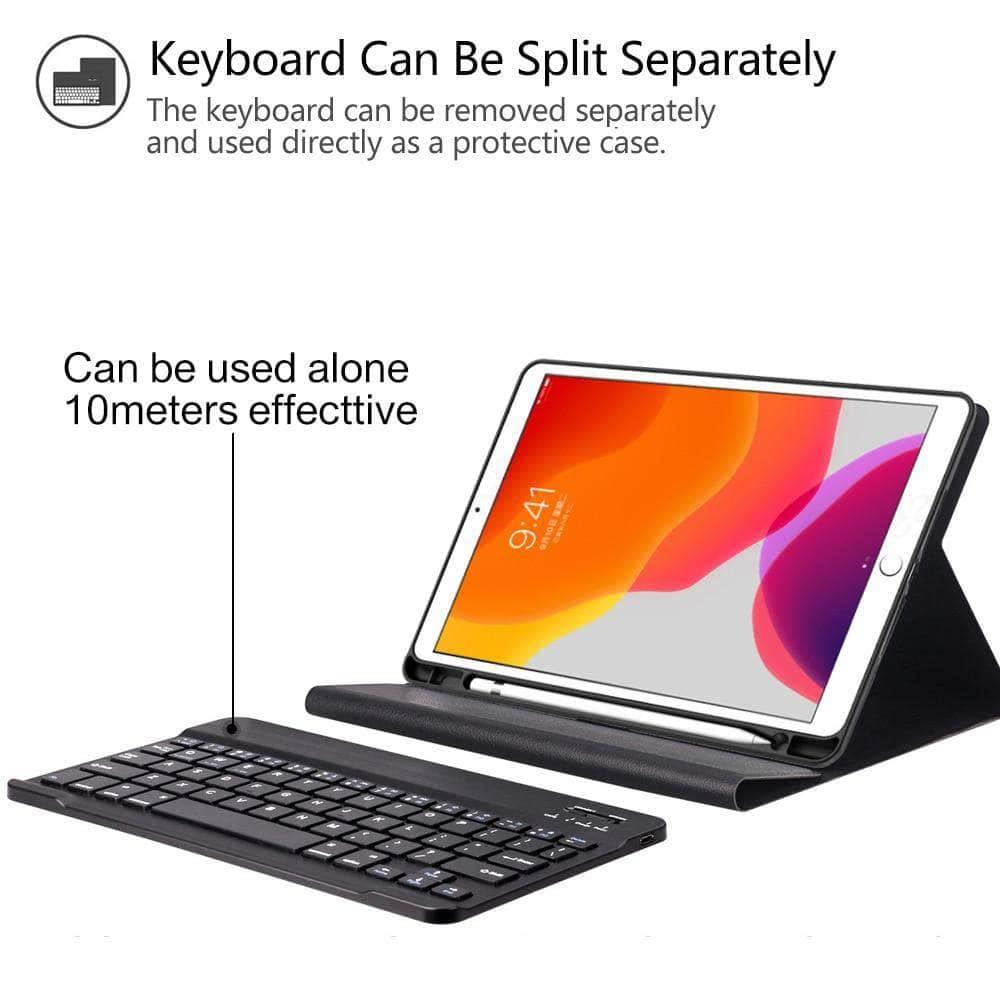 iPad 10.2 2019/2020 (iPad 7/8) PU Leather Keyboard Case Wireless Bluetooth Pencil Holder - CaseBuddy