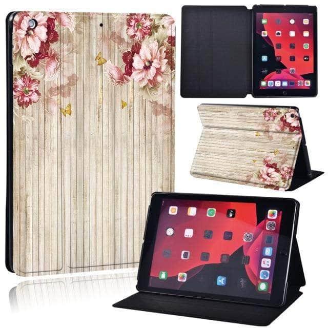 CaseBuddy Australia Casebuddy 20.pink flower and w / iPad 2021 9th 10.2 iPad (2021) 9th Generation 10.2 Wood Grain Pattern Case