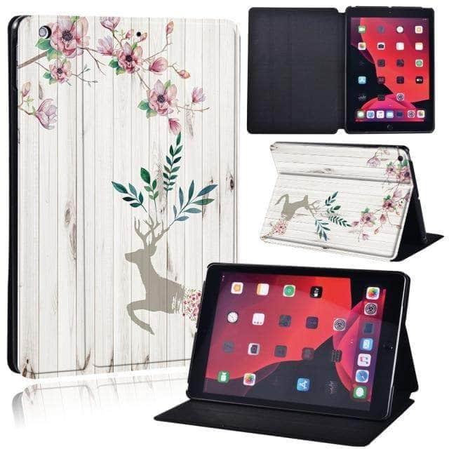 CaseBuddy Australia Casebuddy 9.deer and flower / iPad 2021 9th 10.2 iPad (2021) 9th Generation 10.2 Wood Grain Pattern Case