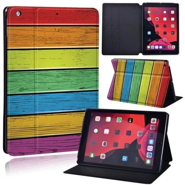 CaseBuddy Australia Casebuddy 11.raibow wood / iPad 2021 9th 10.2 iPad (2021) 9th Generation 10.2 Wood Grain Pattern Case