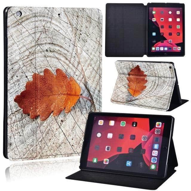 CaseBuddy Australia Casebuddy 24.red leaf on wood / iPad 2021 9th 10.2 iPad (2021) 9th Generation 10.2 Wood Grain Pattern Case