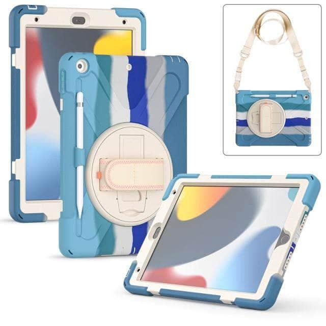 CaseBuddy Australia Casebuddy Colorful Blue iPad 9 A2603 A2604 Heavy Duty Rugged Neck Trap Cover