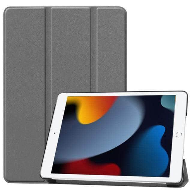CaseBuddy Australia Casebuddy Gray / For 10.2 9th 2021 iPad 9 Leather Tri-fold Smart Cover