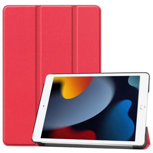 CaseBuddy Australia Casebuddy Red / For 10.2 9th 2021 iPad 9 Leather Tri-fold Smart Cover