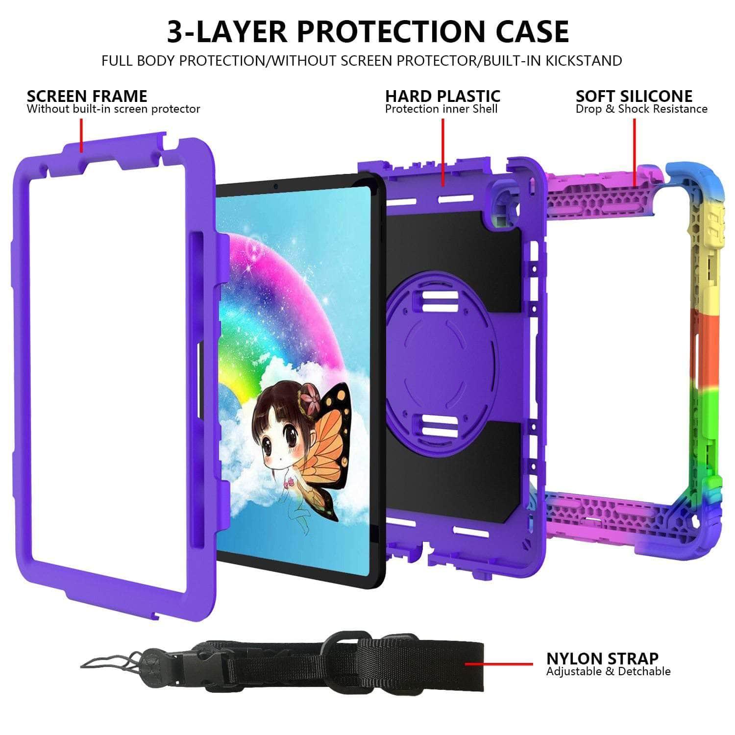 CaseBuddy Australia Casebuddy iPad Air 4  High Impact Heavy Duty Hybrid Shoulder Hand Strap Cover
