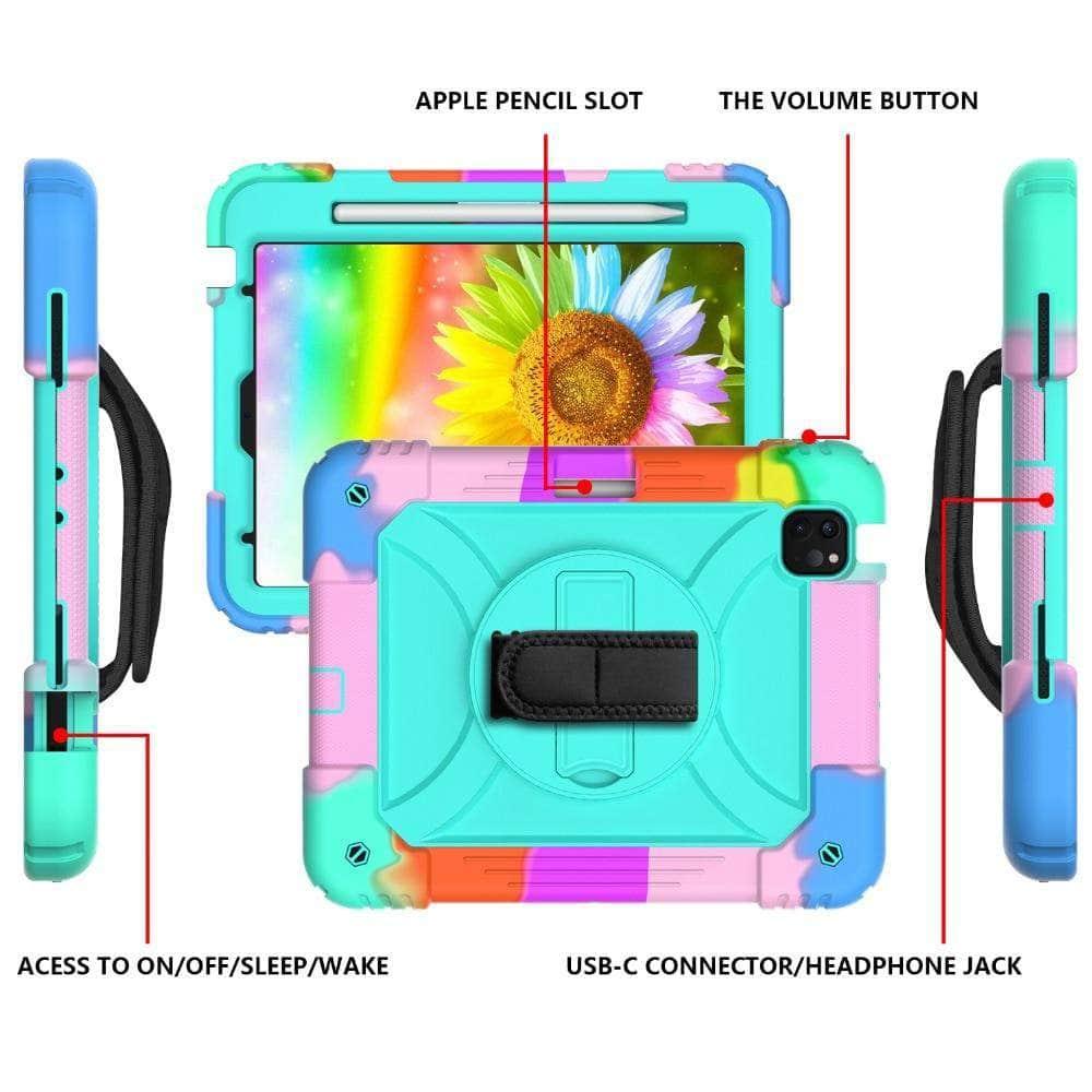 CaseBuddy Australia Casebuddy iPad Air 4  High Impact Heavy Duty Hybrid Shoulder Hand Strap Cover