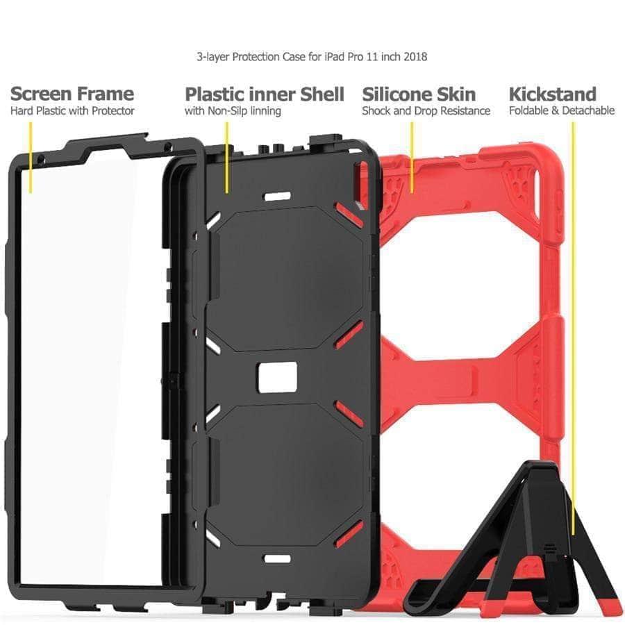 CaseBuddy Casebuddy iPad Pro 11" (2018) A1980 Military Heavy Duty Silicone PC Rugged Stand Case