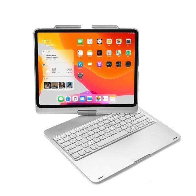 CaseBuddy Australia Casebuddy Silver iPad Pro 12.9 2020 2018 360 Degree LED Backlight Wireless Bluetooth Keyboard Case