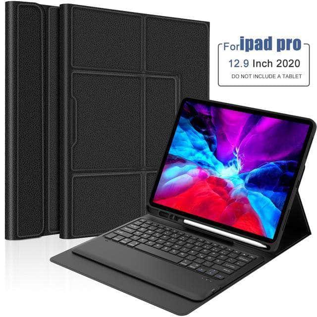 iPad Pro 12.9 2020 Bluetooth Keyboard Pen Holder Leather Tablet Protective Smart Case - CaseBuddy
