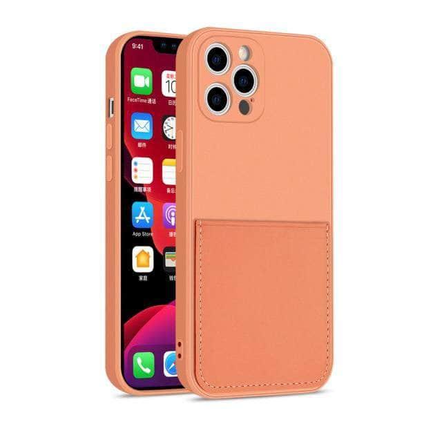 CaseBuddy Australia Casebuddy For iphone 13 / Orange iPhone 13 & 13 Pro Liquid Silicone Case With Card Holder