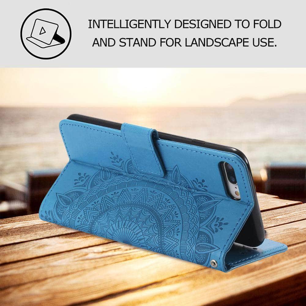 CaseBuddy Australia iPhone 13 Mini Embossed Mandala Flower Case iPhone Leather Wallet Flip Case