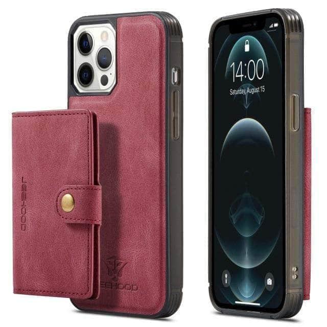 CaseBuddy Australia Casebuddy iPhone 13 Pro / Red iPhone 13 Pro Back Leather Card Holder Case