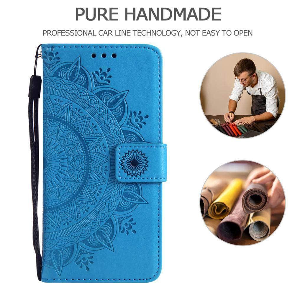 Casebuddy iPhone 13 Pro Max Embossed Mandala Flower Case iPhone Leather Wallet Flip Case