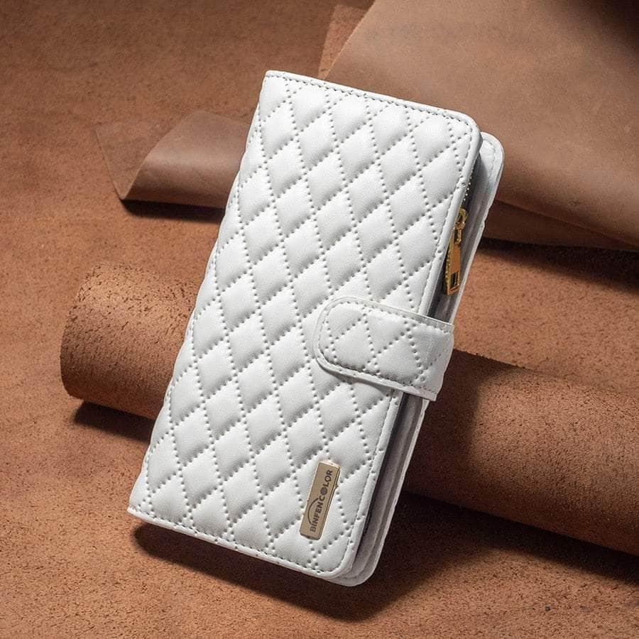 Casebuddy White / iPhone 14 iPhone 14 Flip Zipper Leather Case
