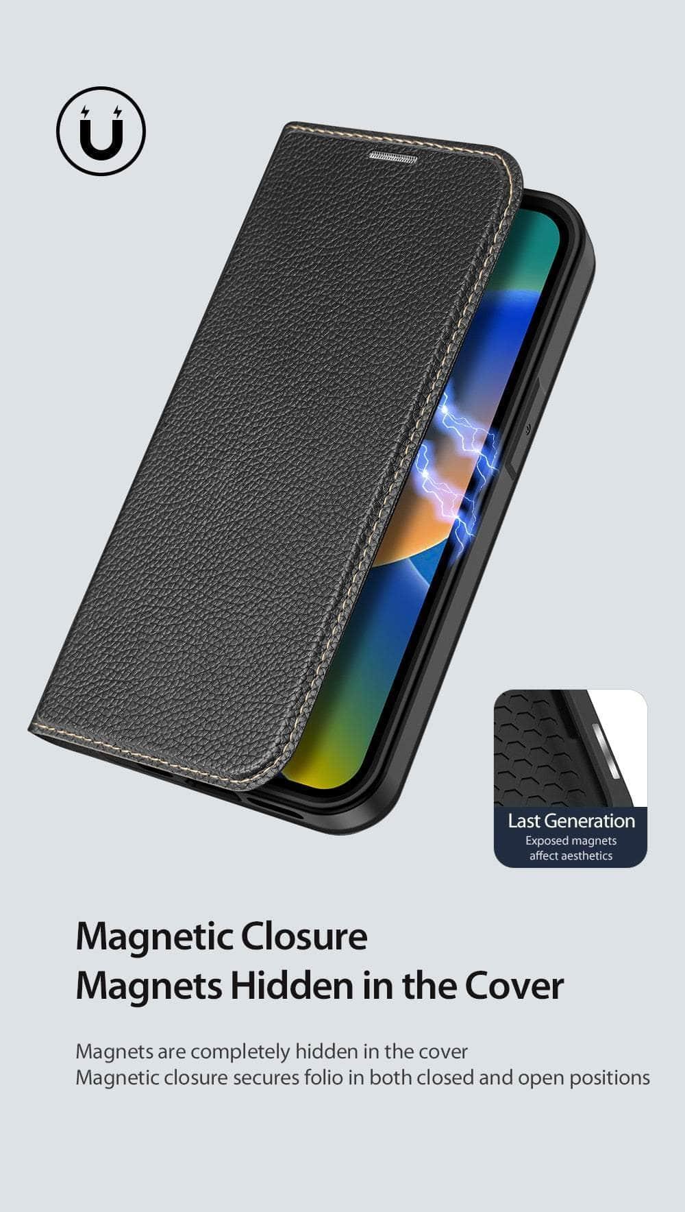 Casebuddy iPhone 14 Magnetic Folio Leather Flip Wallet Stand