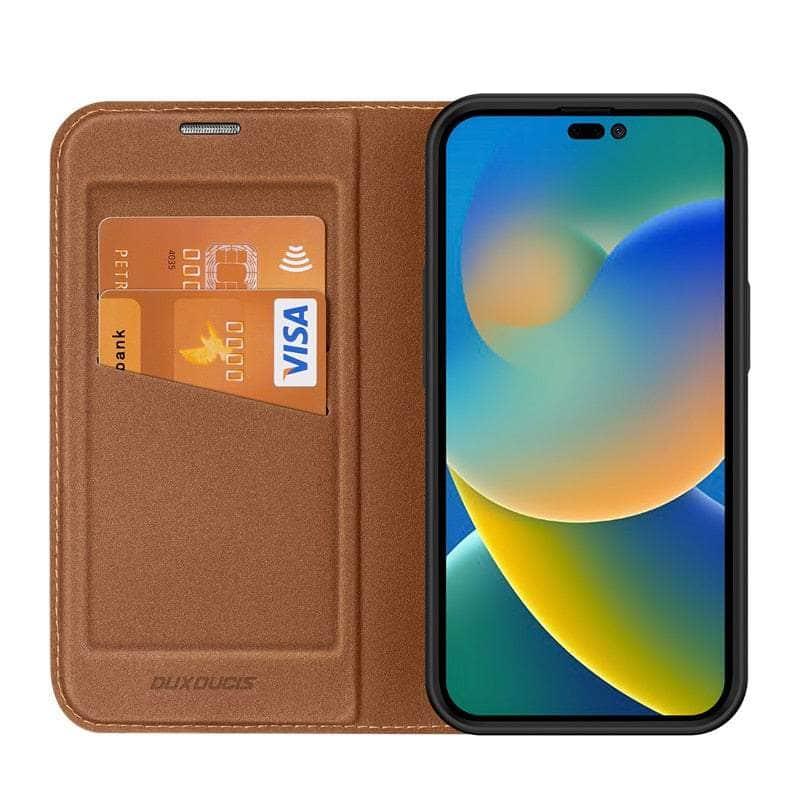 Casebuddy Brown Case / For iPhone 14 iPhone 14 Magnetic Folio Leather Flip Wallet Stand