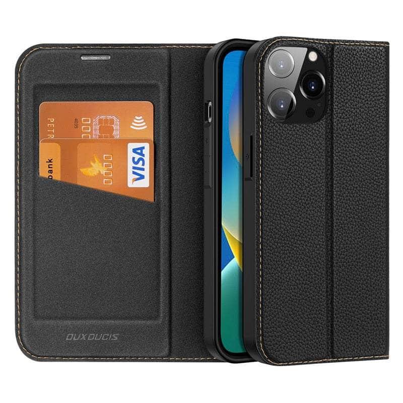 Casebuddy Black Case / For iPhone 14 iPhone 14 Magnetic Folio Leather Flip Wallet Stand