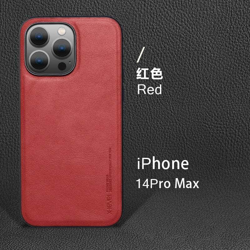 Casebuddy Red / For Iphone 14 Max iPhone 14 Max Vintage Leather TPU Cover