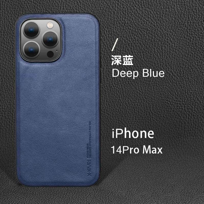 Casebuddy Blue / For Iphone 14 Max iPhone 14 Max Vintage Leather TPU Cover