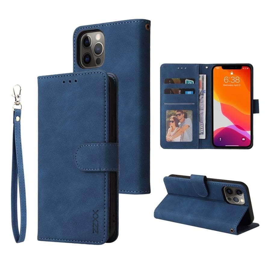 Casebuddy Blue / iPhone 14 Max iPhone 14 Max Wallet Lanyard Credit Card Case