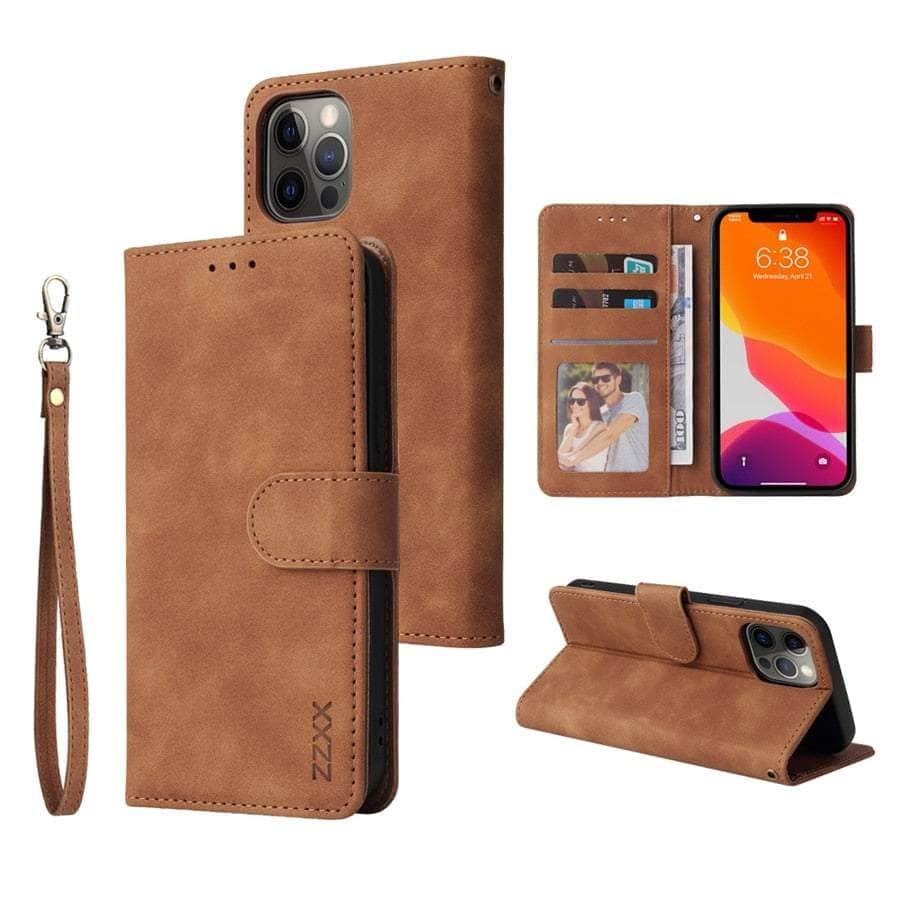 Casebuddy Brown / iPhone 14 Max iPhone 14 Max Wallet Lanyard Credit Card Case
