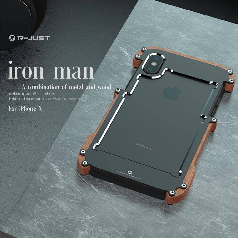 iPhone X Natural Wood Case Aluminum Metal Frame R-Just - CaseBuddy