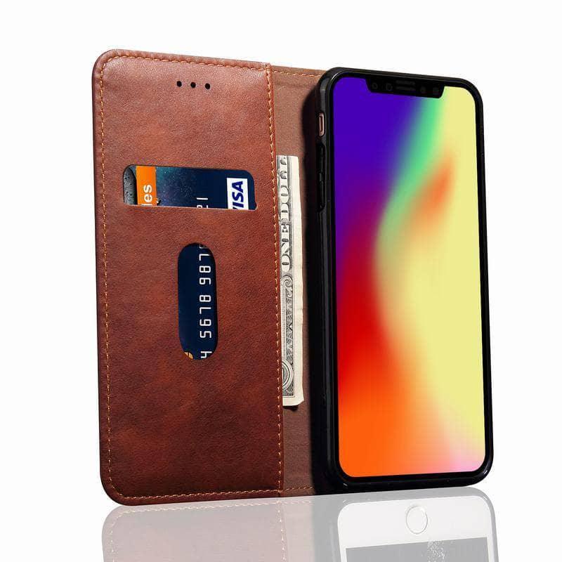 iPhone X XR XS MAX Flip Wallet Cover Luxury Leather Vintage Skin - CaseBuddy