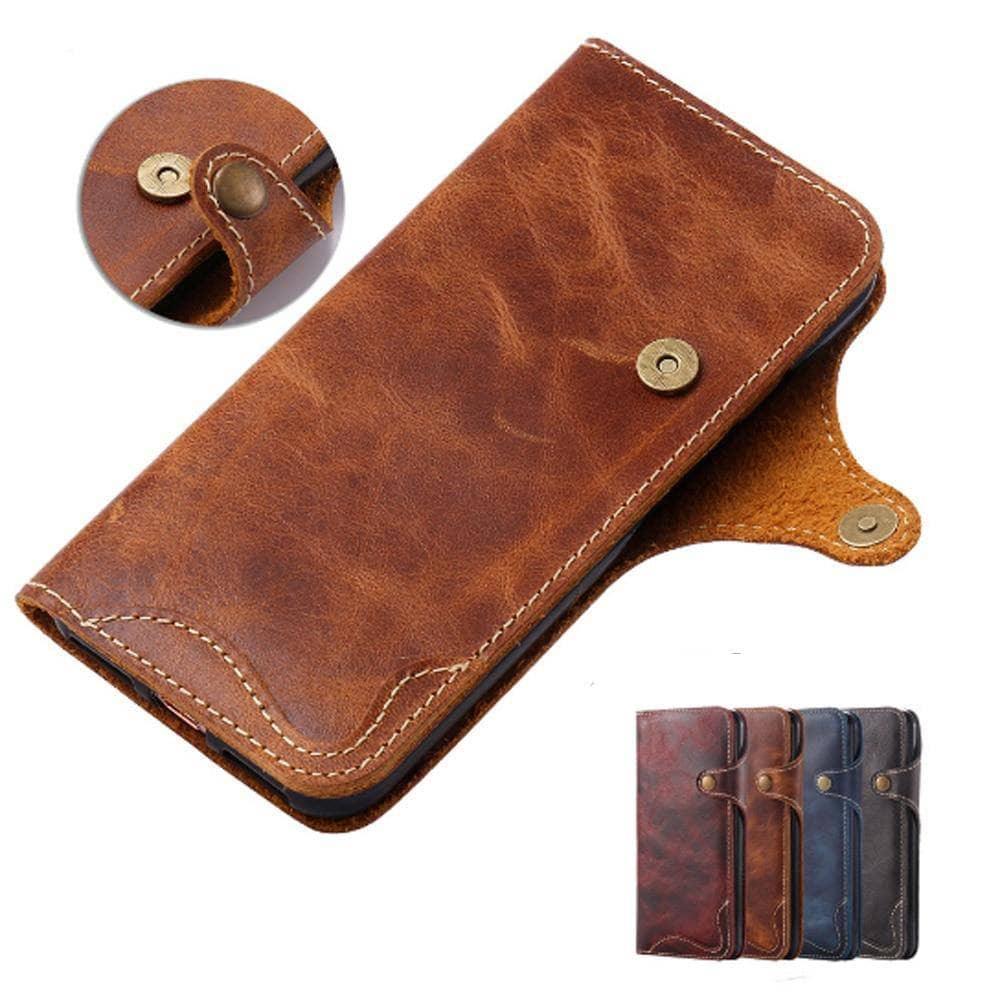 iPhone XR XS Max Luxury Flip Card Slots Genuine Leather Wallet Case Cover - CaseBuddy