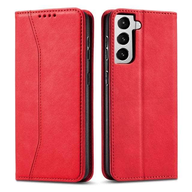 CaseBuddy Australia Casebuddy For Galaxy S22 Plus / Red Leather Flip Galaxy S22 Plus Luxury Wallet Cards Case