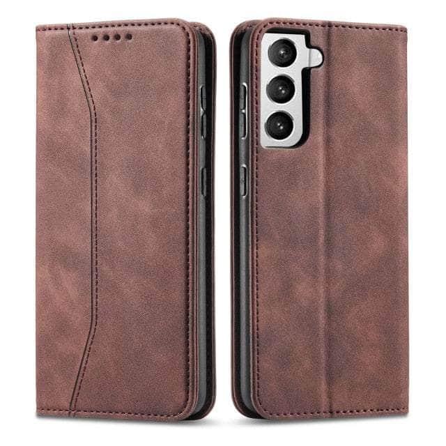 CaseBuddy Australia Casebuddy For Galaxy S22 Plus / Brown Leather Flip Galaxy S22 Plus Luxury Wallet Cards Case