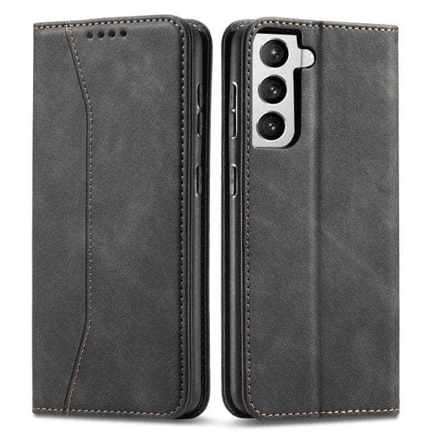 CaseBuddy Australia Casebuddy For Galaxy S22 Plus / Black Leather Flip Galaxy S22 Plus Luxury Wallet Cards Case