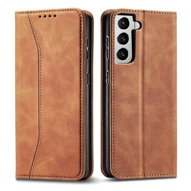 CaseBuddy Australia Casebuddy For Galaxy S22 Plus / Khaki Leather Flip Galaxy S22 Plus Luxury Wallet Cards Case