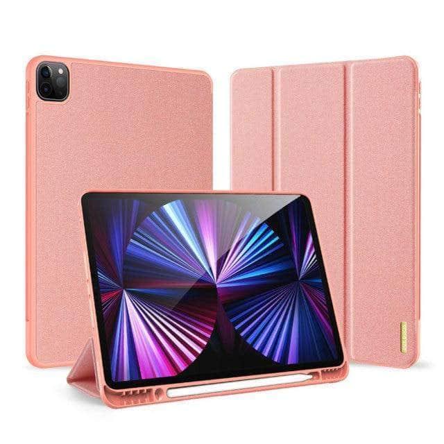 CaseBuddy Australia Casebuddy Pink Leather iPad Pro 12.9 2021 Smart Sleep Wake DUX DUCIS Trifold Case