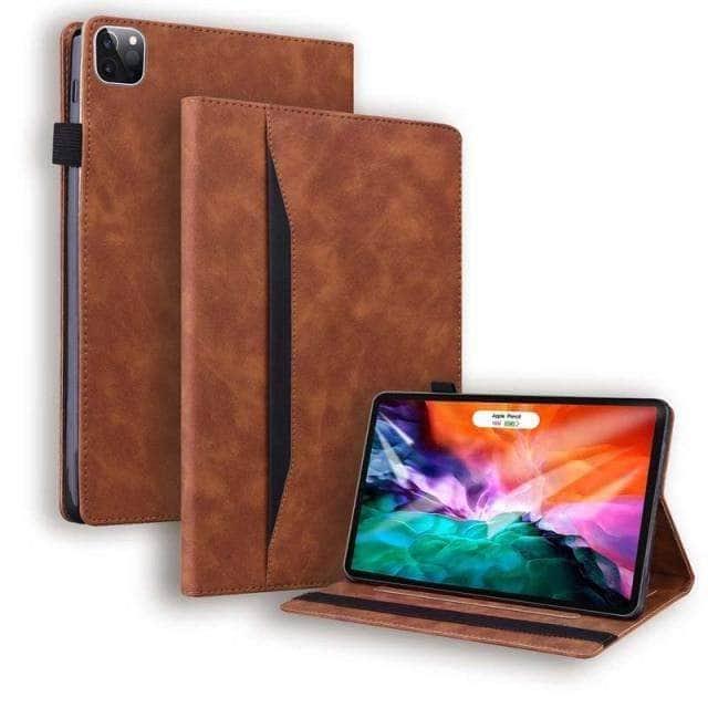 CaseBuddy Australia Casebuddy Brown Luxury iPad Pro 12.9 2021 Stand PU Leather Wallet Cover
