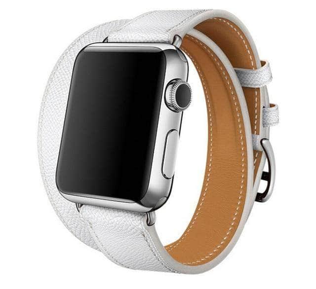Luxury Real Leather Double Loop Bracelet Apple Watch 6 5 4 3 SE 44/42/40/38 - CaseBuddy