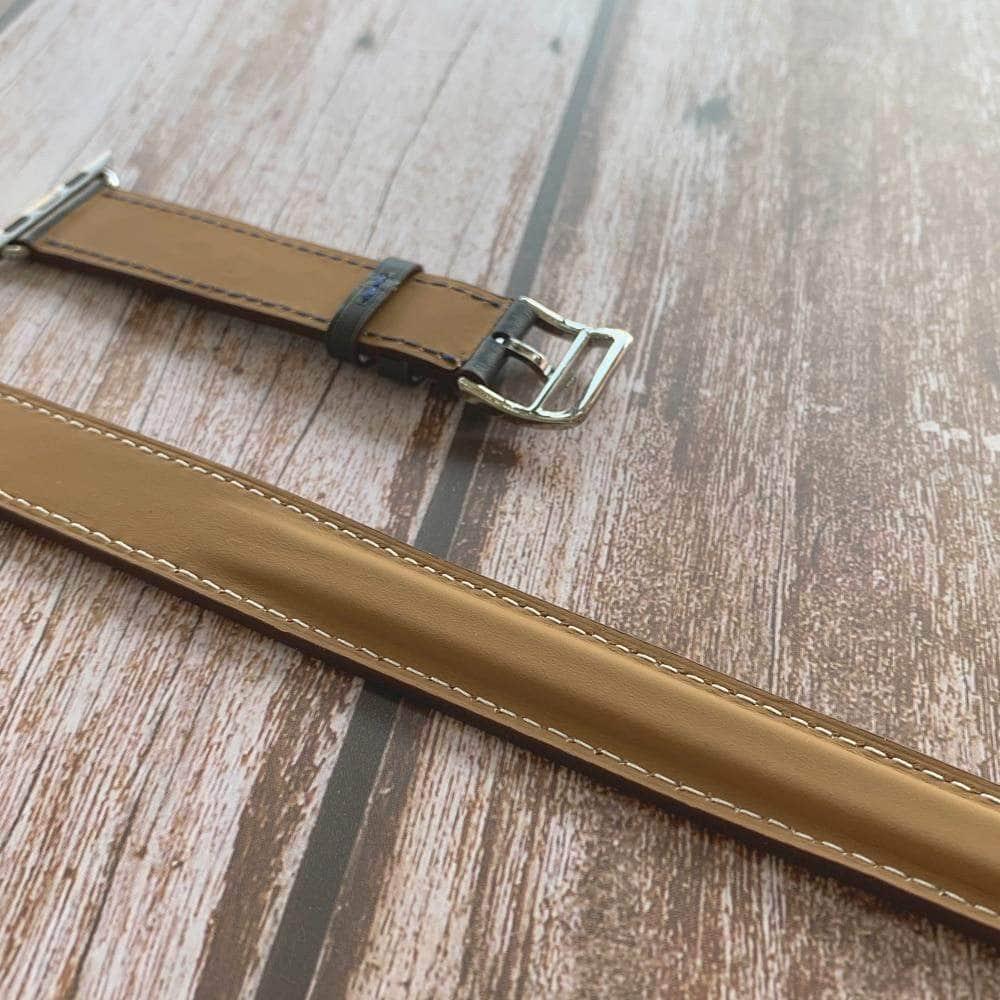 Luxury Real Leather Double Loop Bracelet Apple Watch 6 5 4 3 SE 44/42/40/38 - CaseBuddy