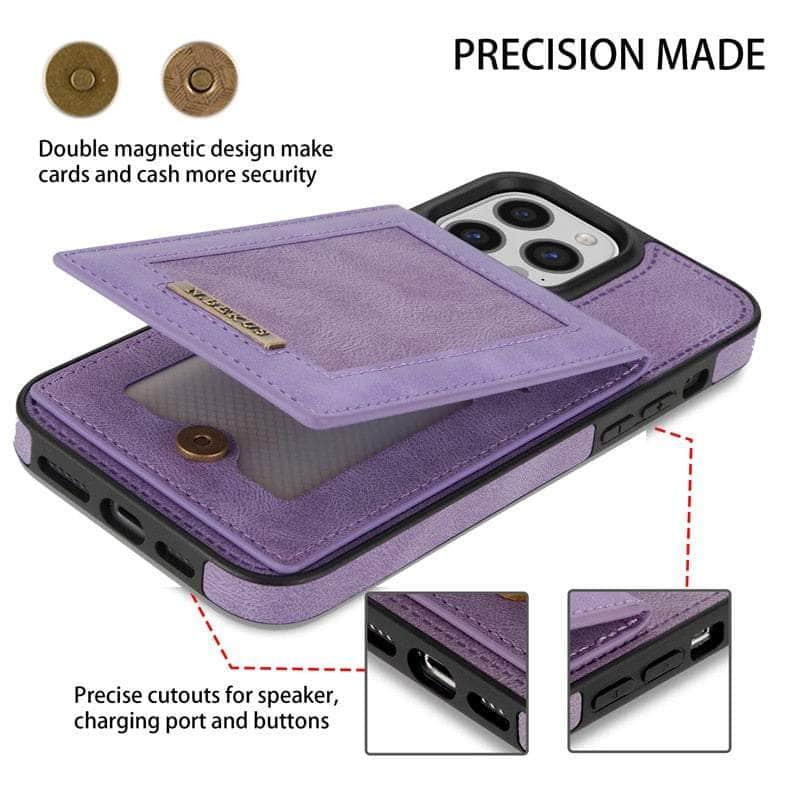 Casebuddy Luxury Vegan Leather iPhone 14 Plus Wallet Card Slots Holder