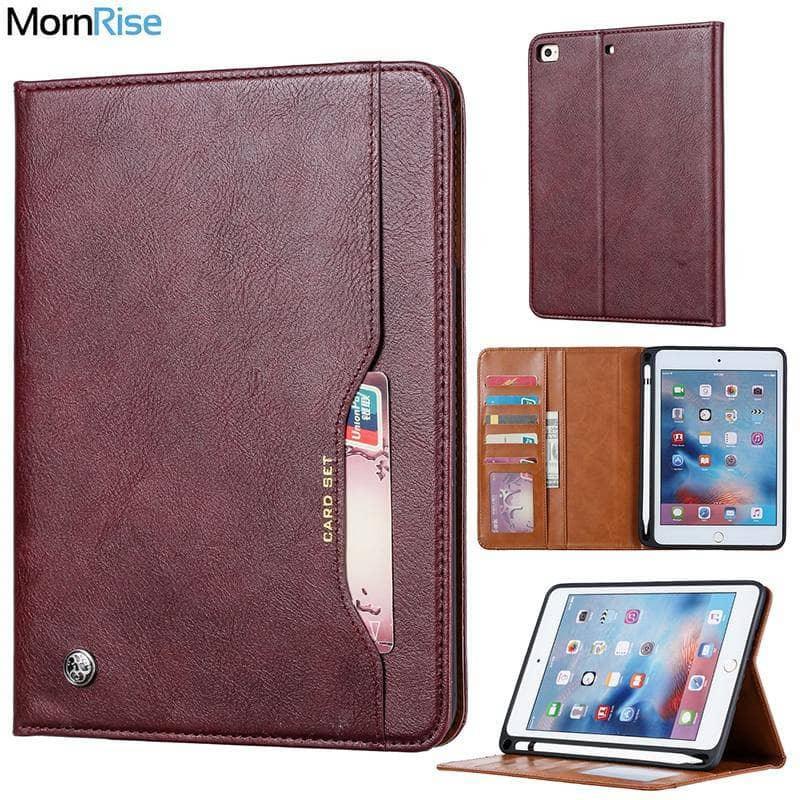 Luxury Vintage Suede Leather Smart iPad Mini 5 7.9 2019 Card Stand Pencil Holder - CaseBuddy